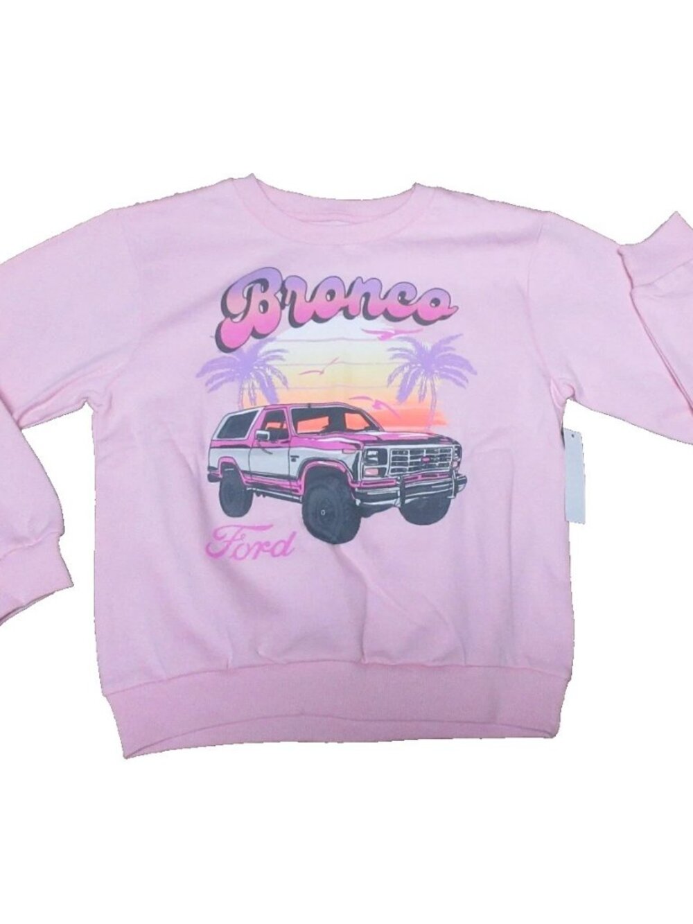 Ford Bronco Pink Graphic Sweatshirt Kids Size Med 7/8 Retro Sunset Palm Trees